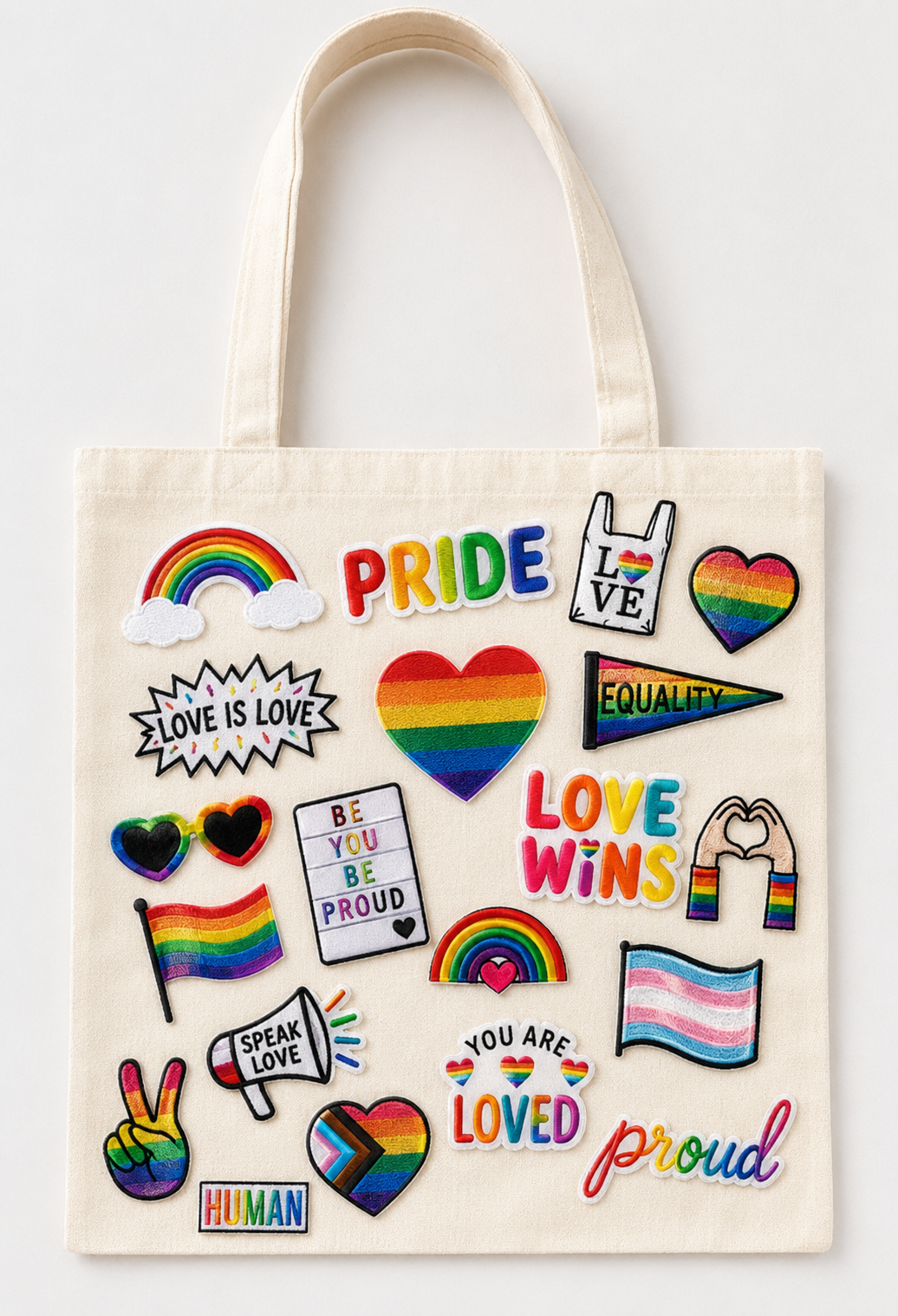 Pride Patchwork Canvas Tote Bag | Handmade Custom LGBTQ+ Statement Tote